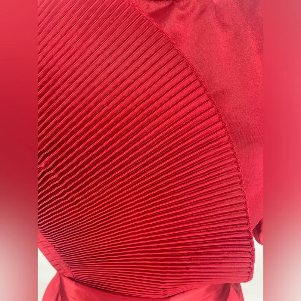 Rare 1980s Ruby Red Donna Morgan Satin Puff Sleeve Cocktail Dress - Picture 7 of 16